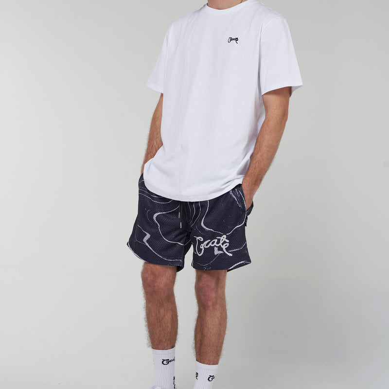 Crate Script Marble Mesh Shorts