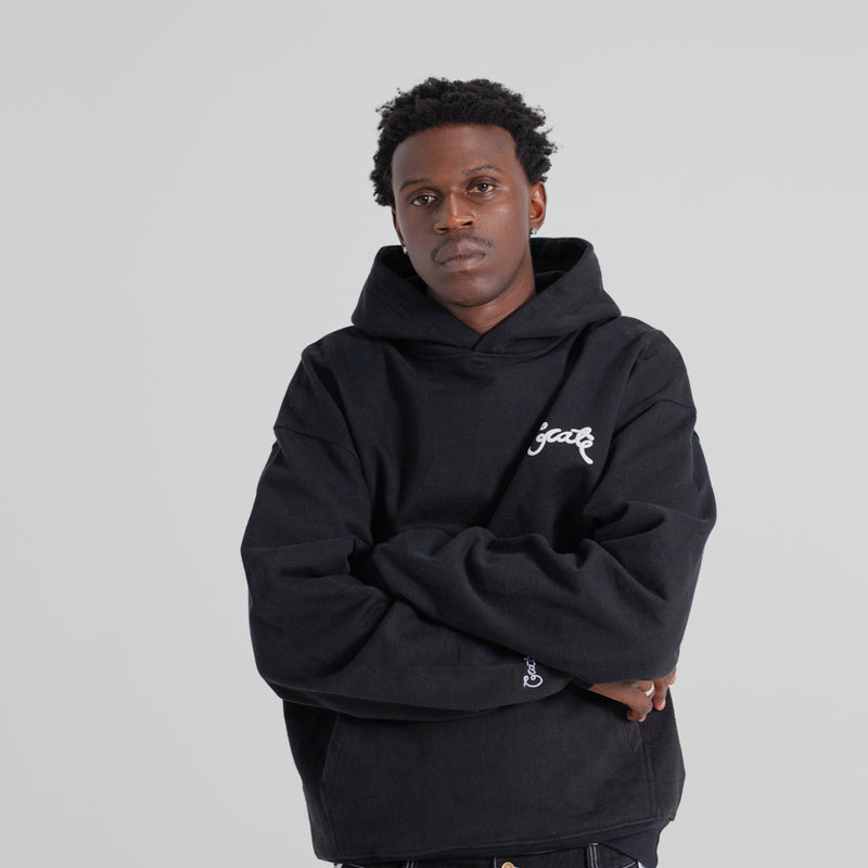 CRATE SCRIPTED BOX FIT HOODIE BLACK