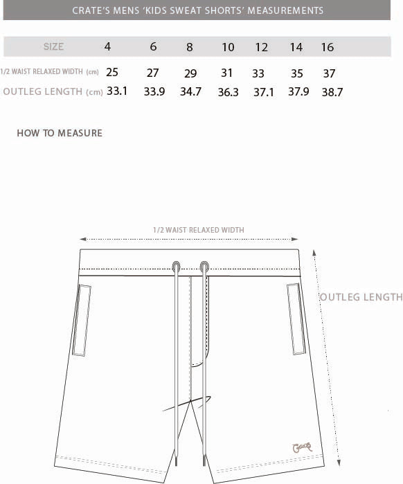 kids sweat shorts size chart