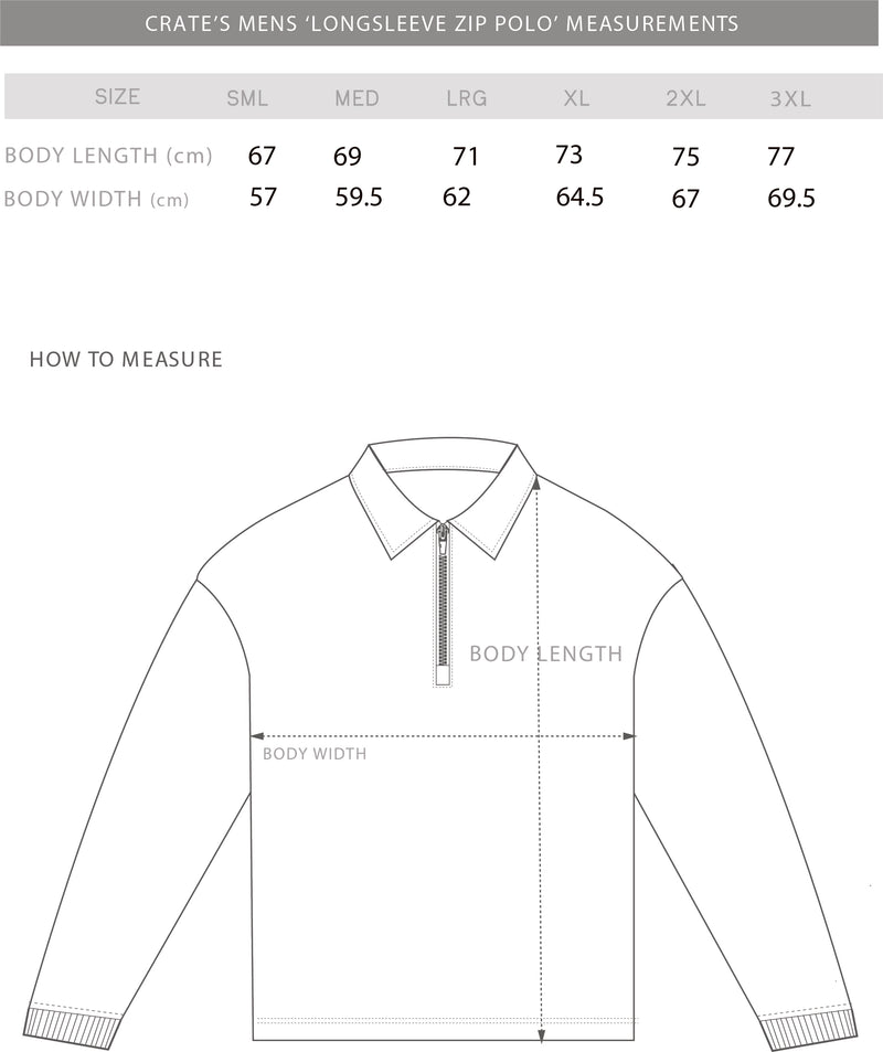 Longsleeve Zip Polo Size Chart