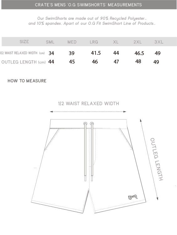 og swim shorts size chart