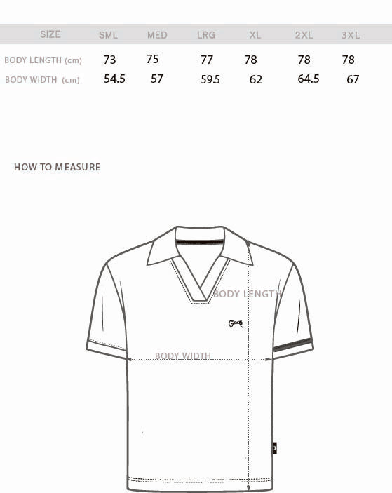 Resort Knit Polo Shirt Size Chart