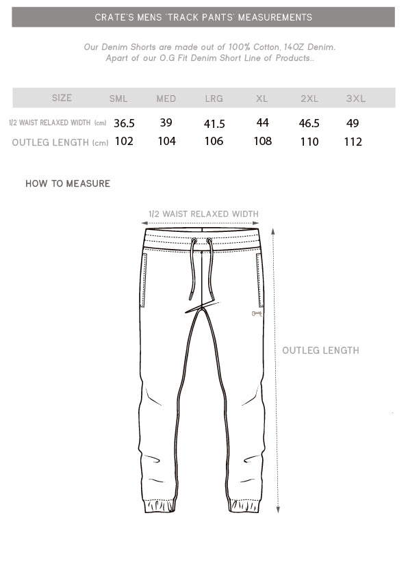 trackpants size chart