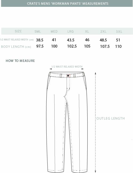 Workman Pants Size Chart